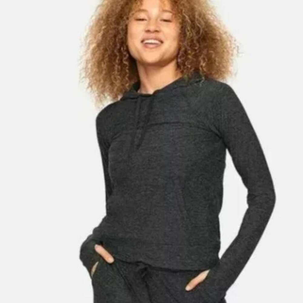 OUTDOOR VOICES All Day CloudKnit Long Sleeve Pullover Hoodie L Charcoal Gray